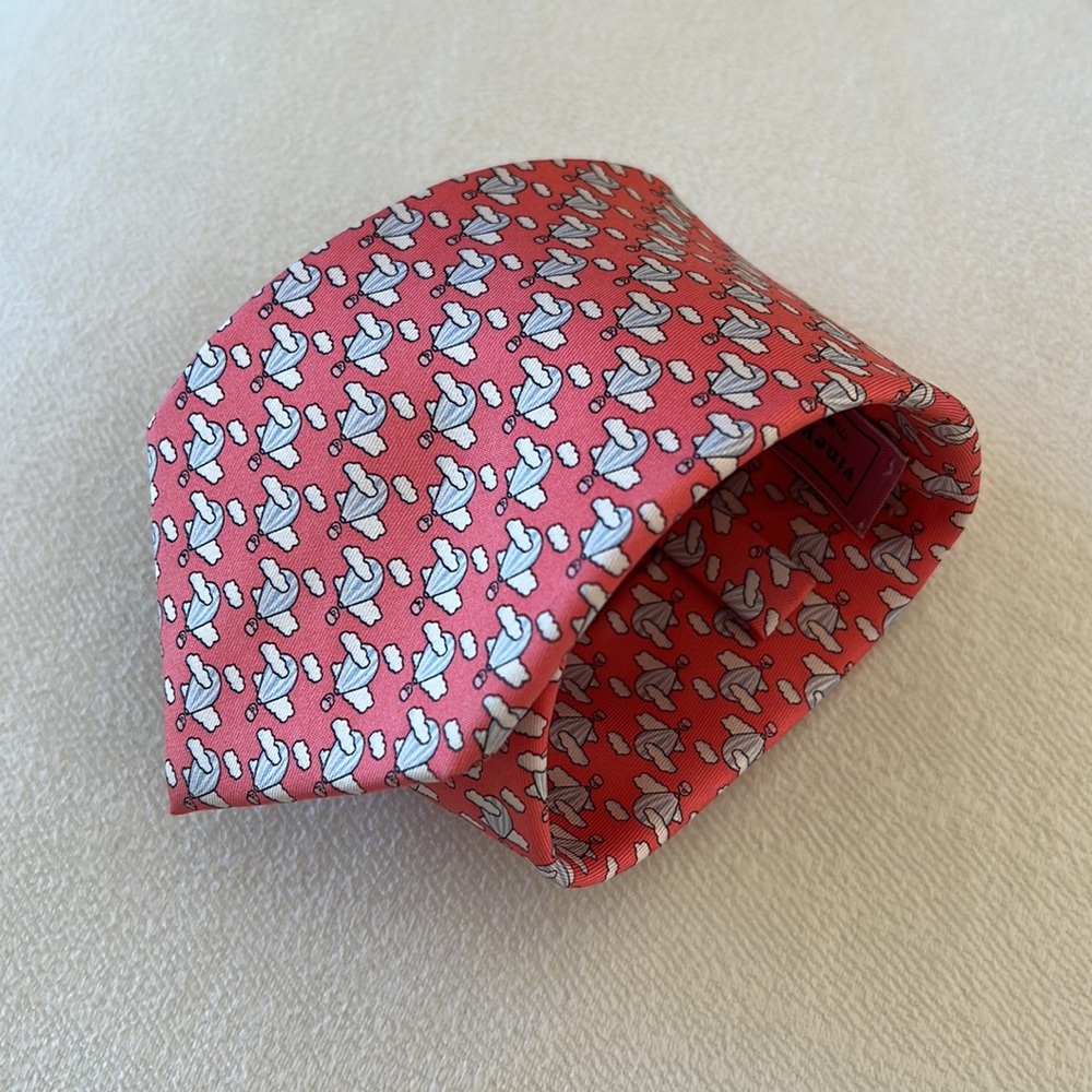 Vineyard Vines Coral Pink Sailboat Pattern Silk Tie